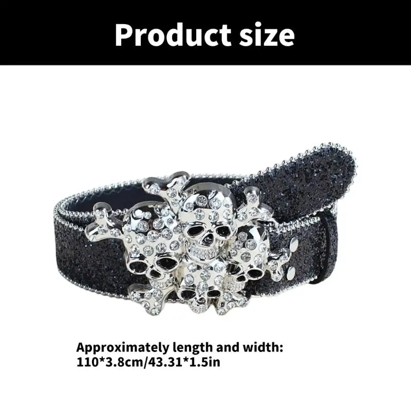 652F Rhinestones Studded Belt Punk Styles Leather Waist Belt Casual Wear Waistband for Trousers or Dresses