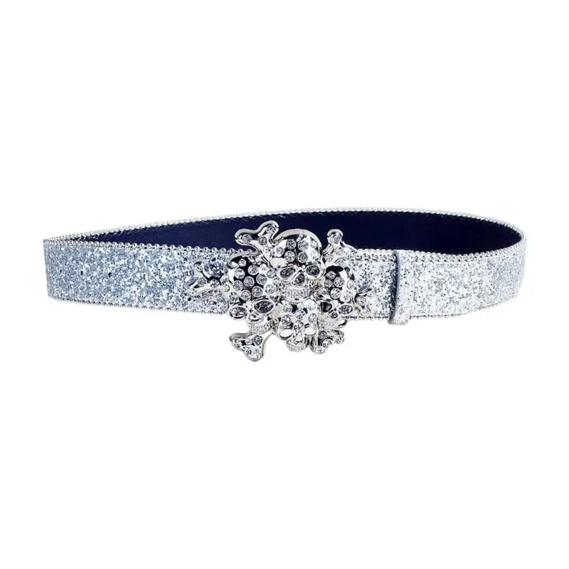 652F Rhinestones Studded Belt Punk Styles Leather Waist Belt Casual Wear Waistband for Trousers or Dresses