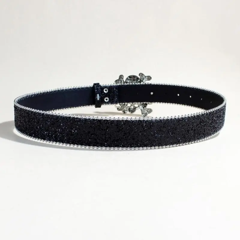 652F Rhinestones Studded Belt Punk Styles Leather Waist Belt Casual Wear Waistband for Trousers or Dresses