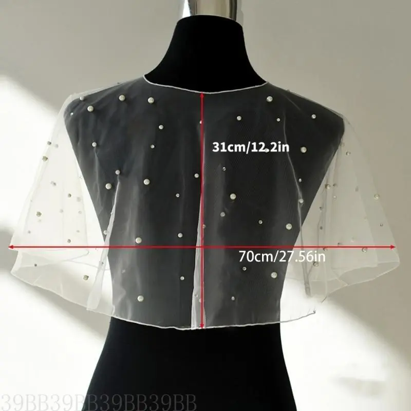 39BB Luxurious Bridal Shawl with Pearls and Rhinestones Decoration for Wedding Party