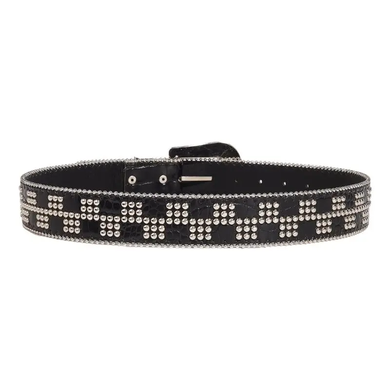 652F Rivet Studded Belt for Women Fashion Waist Belt  Girl All Matching Belt for Teens Girl Western Vintage Belt Waistband