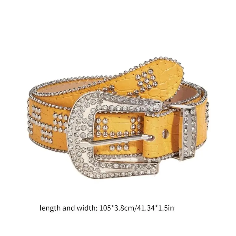652F Rivet Studded Belt for Women Fashion Waist Belt  Girl All Matching Belt for Teens Girl Western Vintage Belt Waistband
