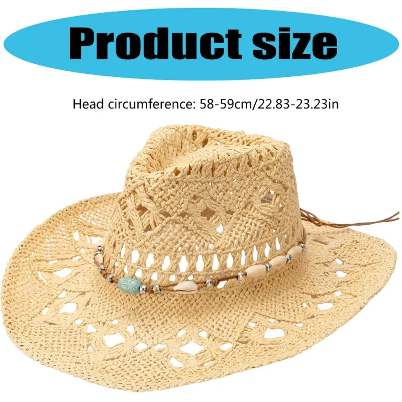 652F Breathable Bead Band Straw Hat Women Bohemian Vacation Hat Wide Brims Travel Panama Hat Beachwear Hat for Leisure Outfit