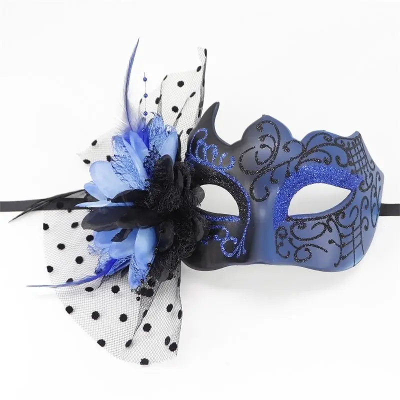 652F Feathered Masquerade Mask Halloween Party Eye Mask Flower Decoration Masquerade Half Face Mask for Women Cosplay