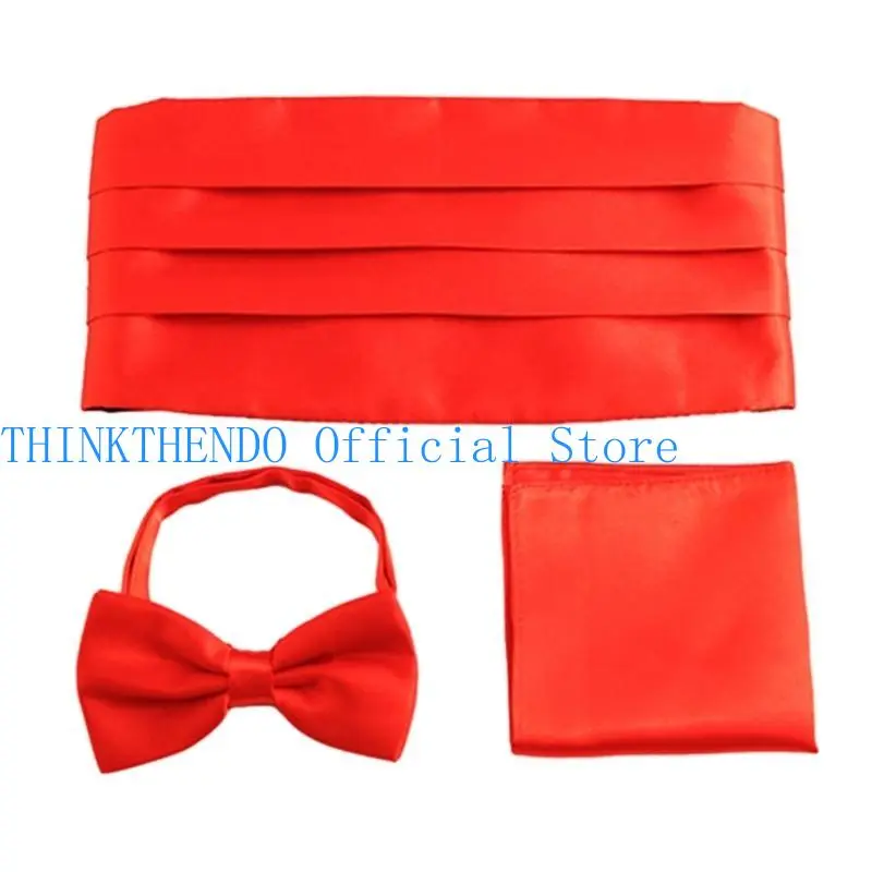 39BB Men Tuxedo Tie Set with Pocket Square Cummerbunds Adult Business Formal Office Meeting Attire Wedding Formal Accessories