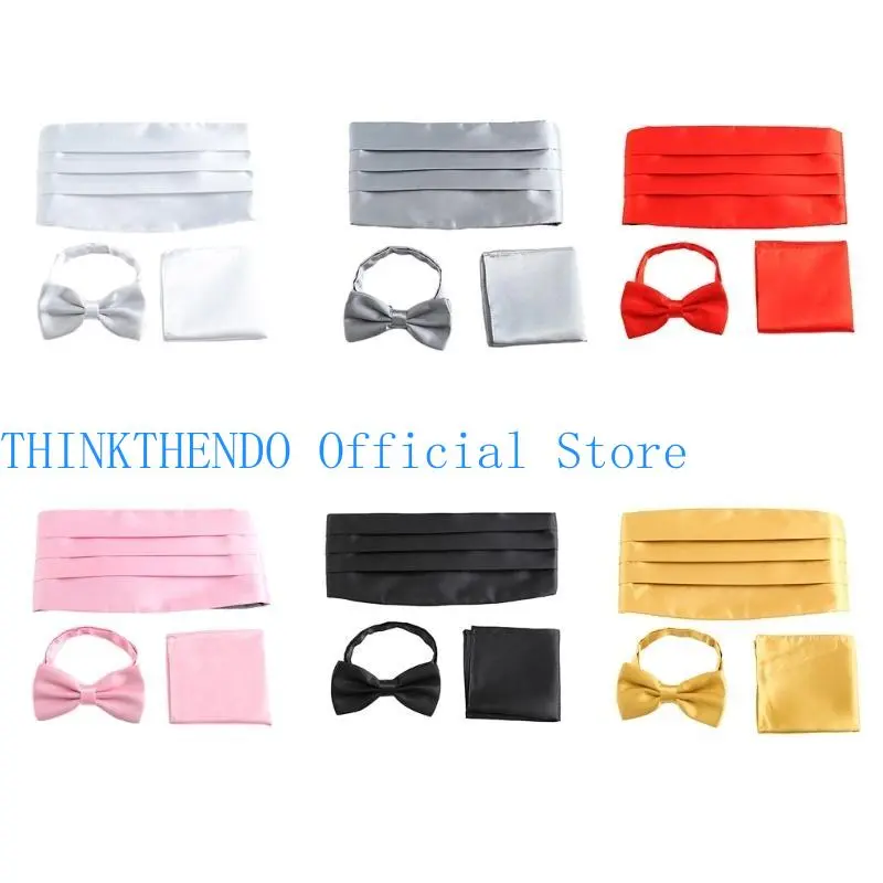 39BB Men Tuxedo Tie Set with Pocket Square Cummerbunds Adult Business Formal Office Meeting Attire Wedding Formal Accessories