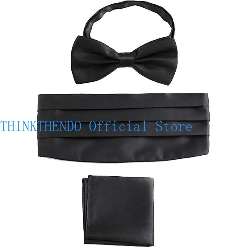 39BB Men Tuxedo Tie Set with Pocket Square Cummerbunds Adult Business Formal Office Meeting Attire Wedding Formal Accessories
