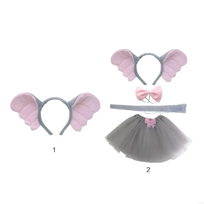 652F Elephant Costume Set Elephant Ear Tail Tie Skirt Animal Fancy Costume Accessories for Kid Halloween Cosplay