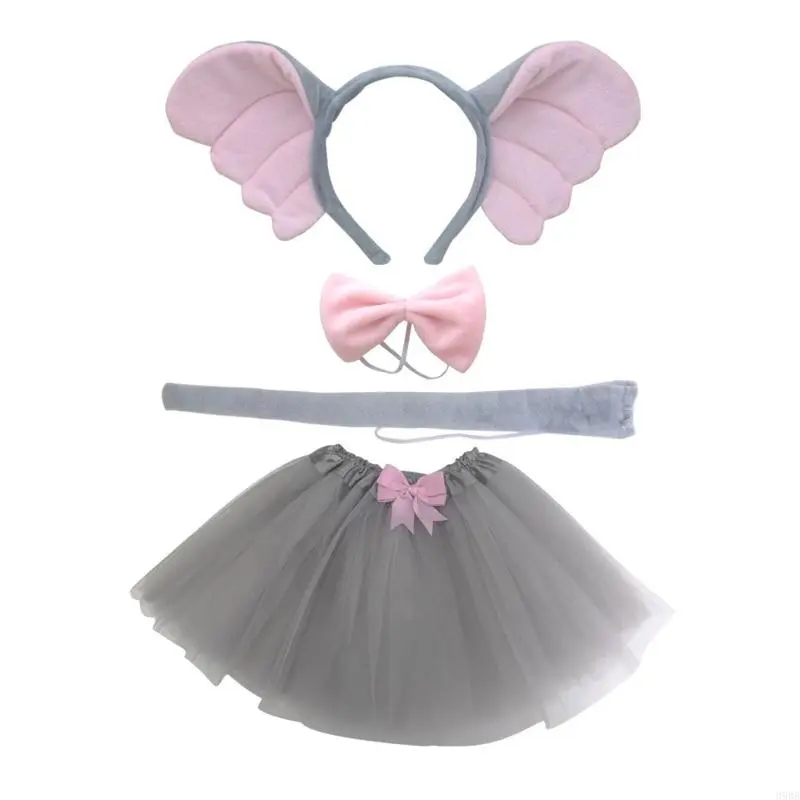 652F Elephant Costume Set Elephant Ear Tail Tie Skirt Animal Fancy Costume Accessories for Kid Halloween Cosplay