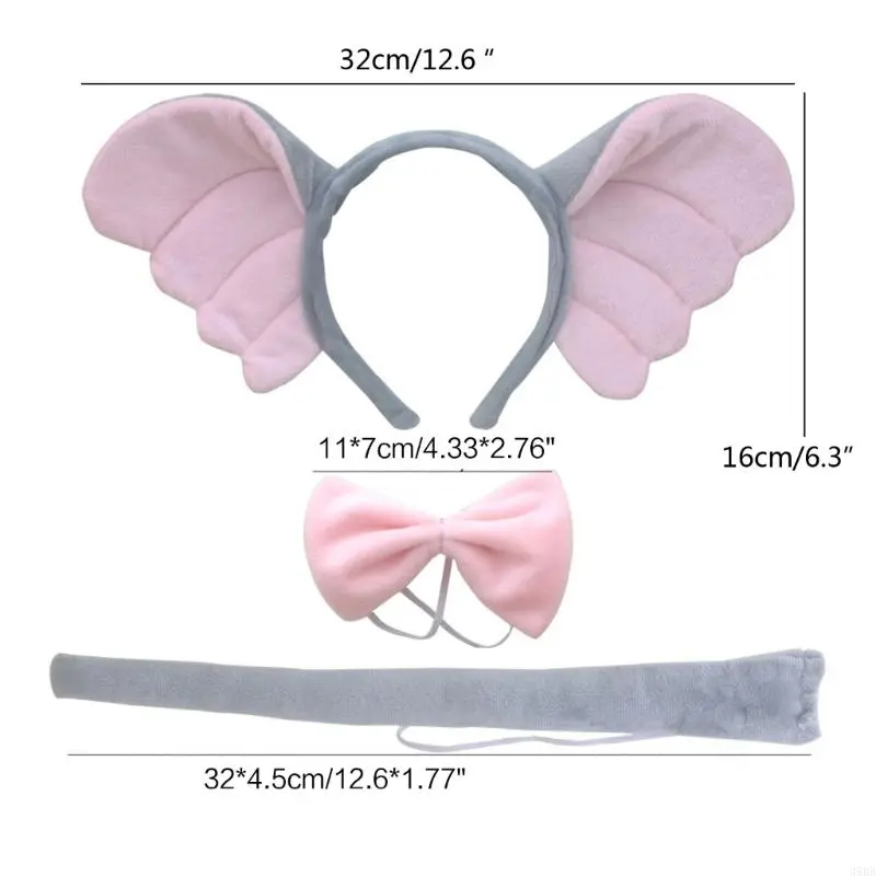 652F Elephant Costume Set Elephant Ear Tail Tie Skirt Animal Fancy Costume Accessories for Kid Halloween Cosplay