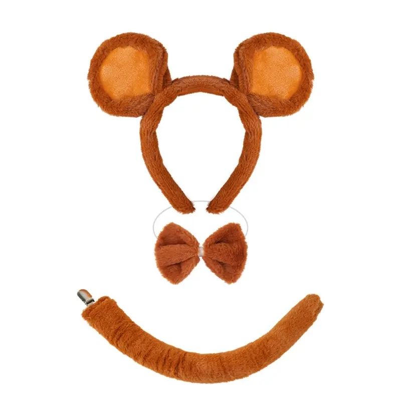 652F Kids Mouse Costume Accessories Set Mouse Ears Headband Tail Tutu Animal Fancy Costume for Halloween Cosplay Party