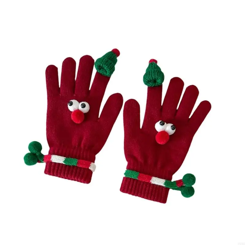 Christmas Gloves with Santa Hat Decors Soft And Warm Breathable Elastic Wrist Gloves for Shopping & Festival Gatherings