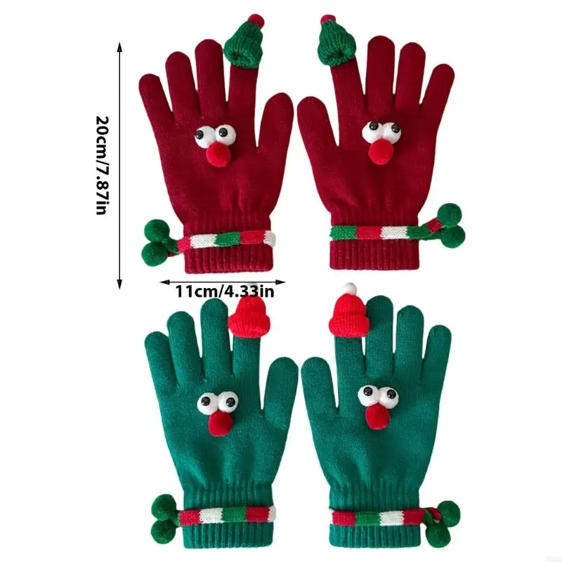 Christmas Gloves with Santa Hat Decors Soft And Warm Breathable Elastic Wrist Gloves for Shopping & Festival Gatherings