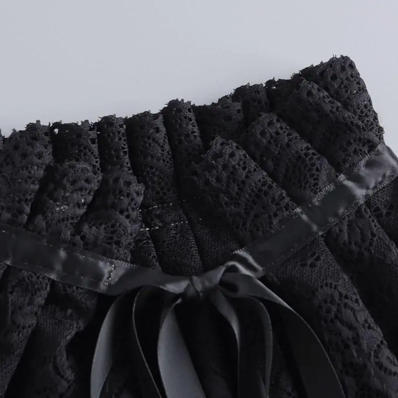 652F Elegant Ruffled Lace Detachable False Collar Victorian Vintage Neck Ruff with Ribbon Pleated Shawl Capelet for Women