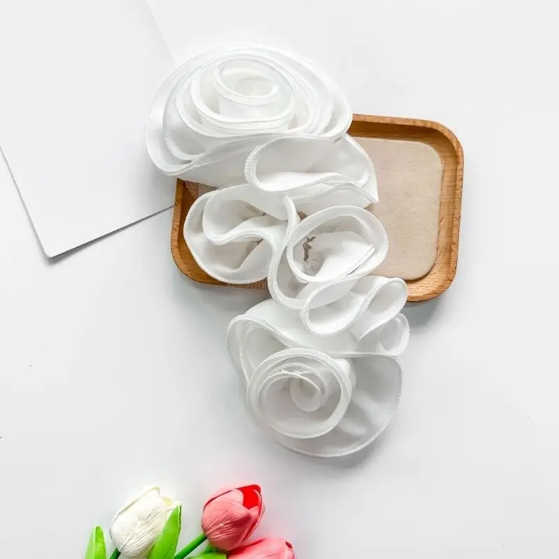 652F 3D Ruffled Flower Appliques Handmade Costume Accessories Dancer Dress Sewing Flower Patches for Crafting Formal Costume