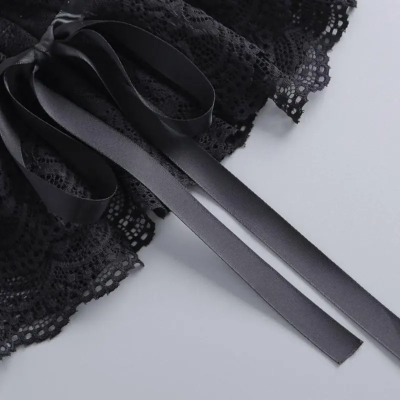 652F Elegant Ruffled Lace Detachable False Collar Victorian Vintage Neck Ruff with Ribbon Pleated Shawl Capelet for Women