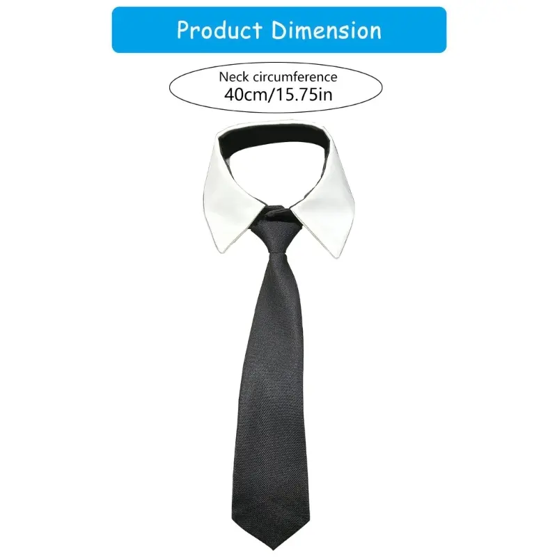 652F Stylish Removable Faux Collar with Elegant Black Long Tie Front Decorative Blouse Choker Collar Accessory for Women Girl