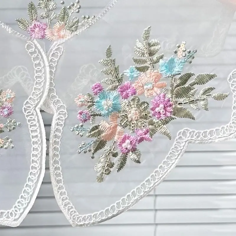 652F Stylish Women Organza Detachable False Collar with Colorful Embroidery Flower and Beading for Collarless Shirt and Dress