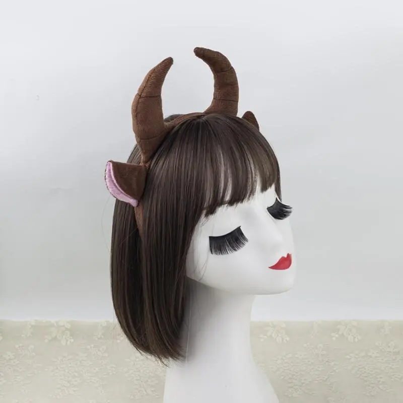 652F Unique OX Horn Headband Animal Ears Plush Headpiece Party Cosplay Costume Headdress for Parties and Celebrations