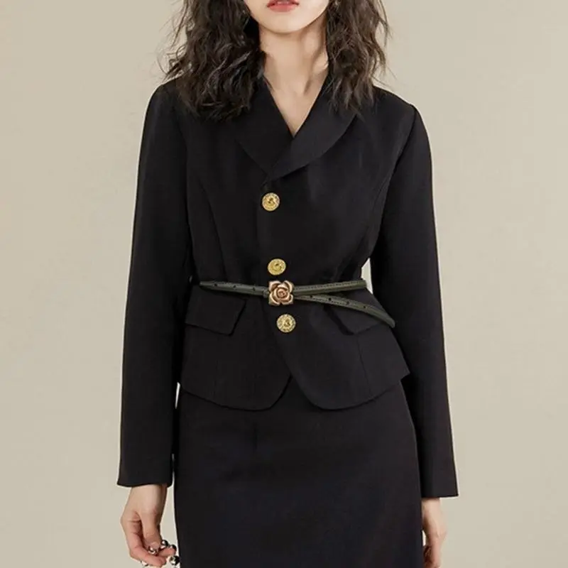 652F Female Jeans Dress Waistband New Unique Leather Belt Cowskin Skinny Belt for Dresses and Jeans