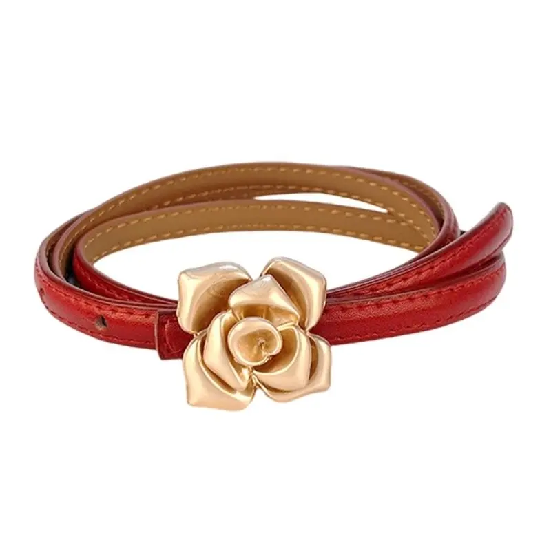 652F Female Jeans Dress Waistband New Unique Leather Belt Cowskin Skinny Belt for Dresses and Jeans
