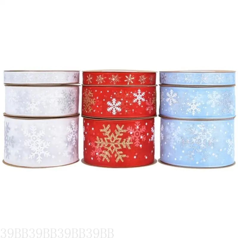 39BB Christmas Polyester Ribbon Festives Decoration Snowflake Ribbon Seasonal Ribbon