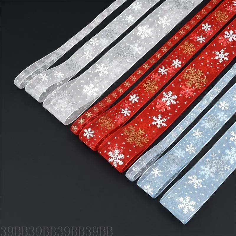 39BB Christmas Polyester Ribbon Festives Decoration Snowflake Ribbon Seasonal Ribbon