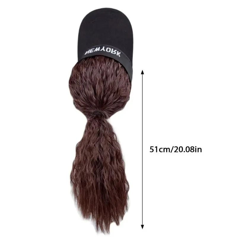 652F Wigs Attached Baseball Hat for Girls Women Hairpiece Casual Hat for Outdoor Casual Wear Photo Props Brown Black Hair