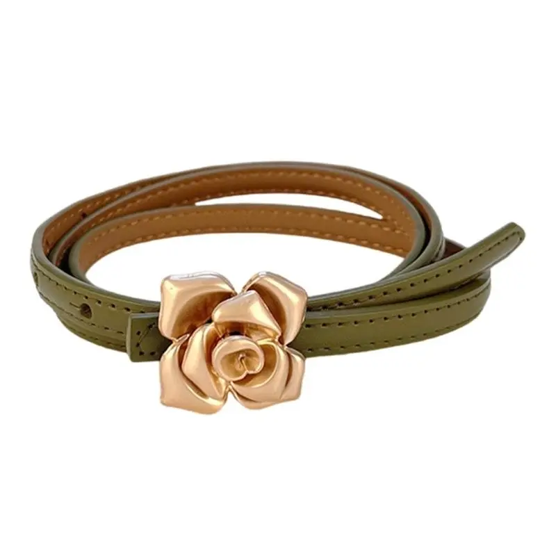 652F Female Jeans Dress Waistband New Unique Leather Belt Cowskin Skinny Belt for Dresses and Jeans