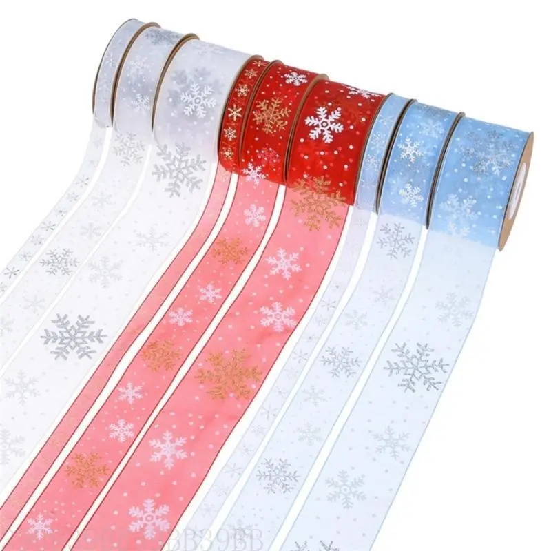 39BB Christmas Polyester Ribbon Festives Decoration Snowflake Ribbon Seasonal Ribbon