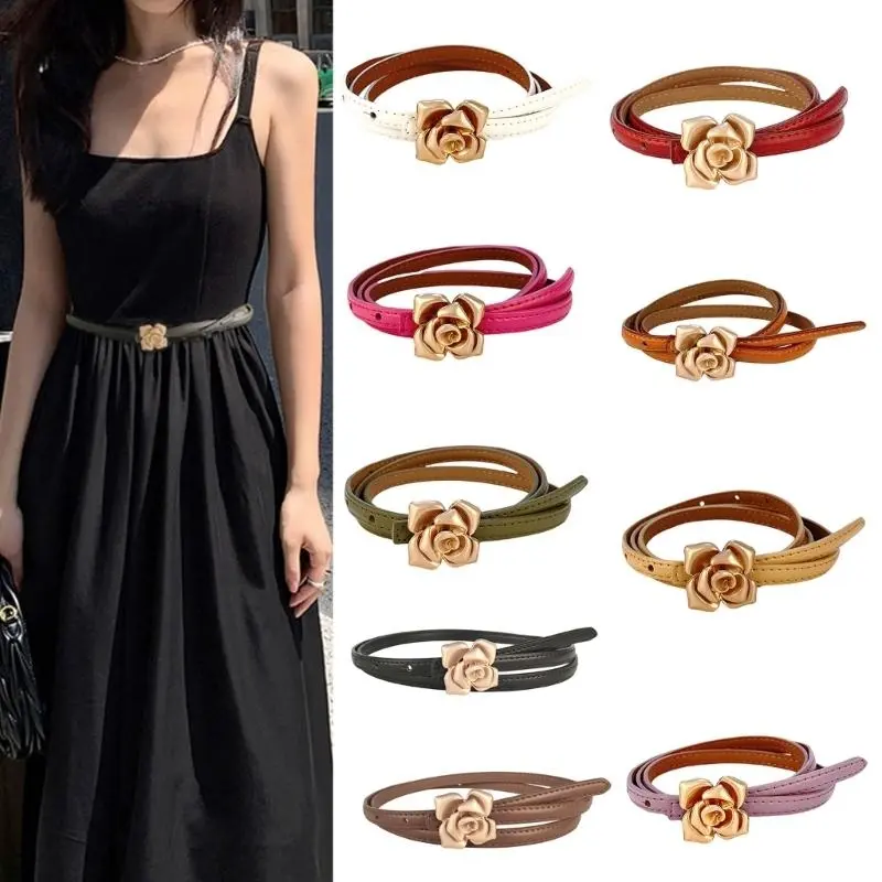652F Female Jeans Dress Waistband New Unique Leather Belt Cowskin Skinny Belt for Dresses and Jeans