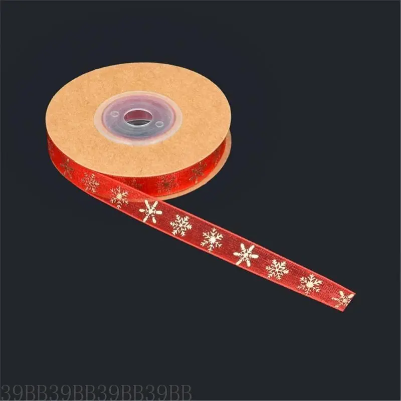 39BB Christmas Polyester Ribbon Festives Decoration Snowflake Ribbon Seasonal Ribbon