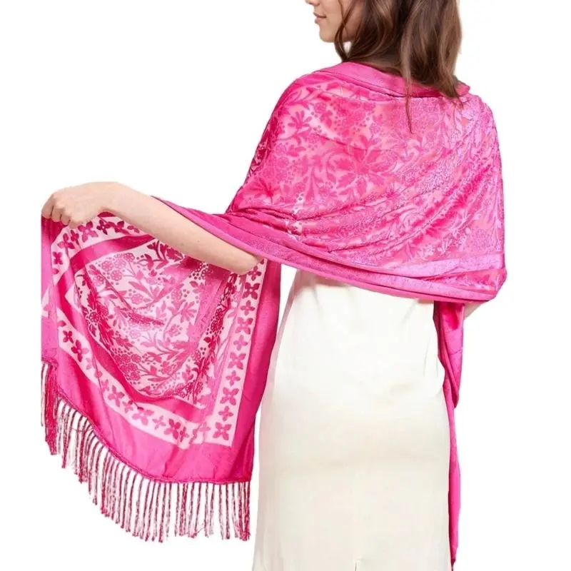 652F Luxurious Shawl for Women Evening Dress Shoulder Wrap Multifunctional Long Fringed Scarf with Embroidery