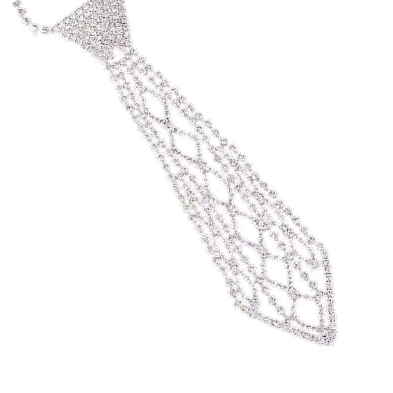 652F Punk Necktie Necklace with Shimmering Rhinestones for Fashion Enthusiasts Crystal Necklace for Weddings and Parties