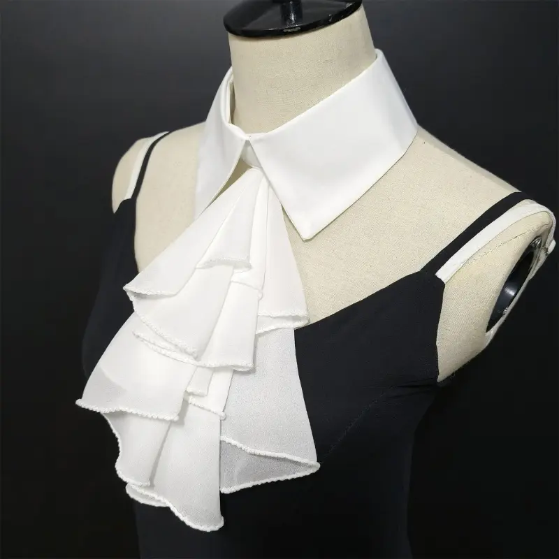 652F Victorian Styles Shirt Collar Enhancers Layered Ruffled Front Detachable Blouse False Collar Layering Neckwear for Women