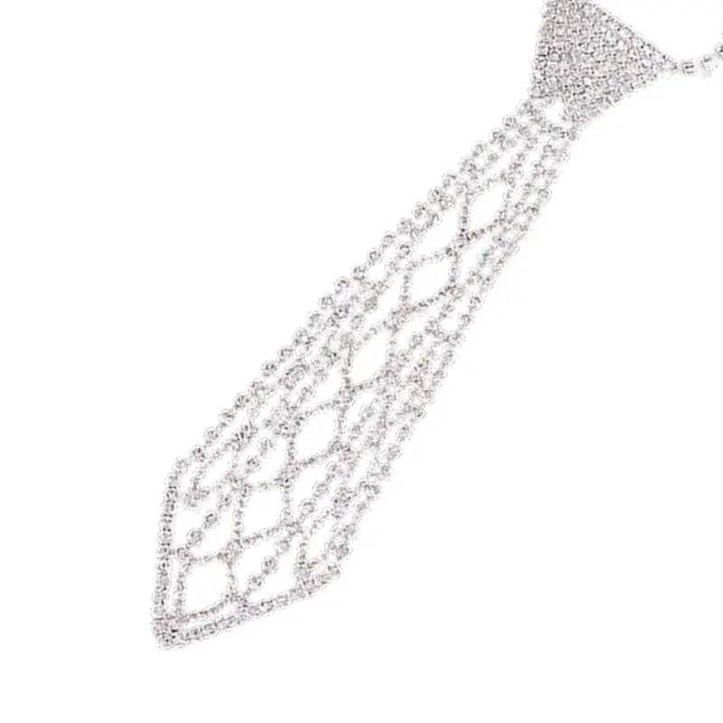 652F Punk Necktie Necklace with Shimmering Rhinestones for Fashion Enthusiasts Crystal Necklace for Weddings and Parties