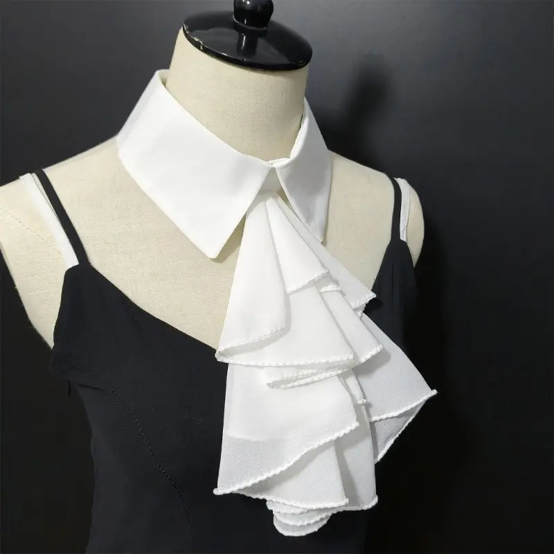 652F Victorian Styles Shirt Collar Enhancers Layered Ruffled Front Detachable Blouse False Collar Layering Neckwear for Women