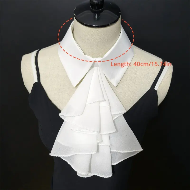 652F Victorian Styles Shirt Collar Enhancers Layered Ruffled Front Detachable Blouse False Collar Layering Neckwear for Women