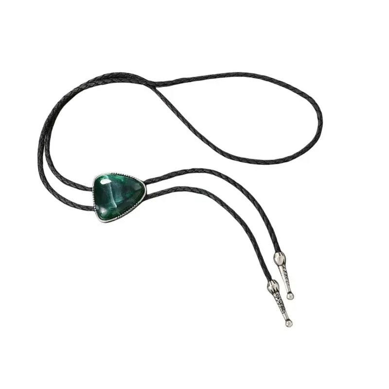 652F Triangular Stone Bolo Tie Faux Leather Cord Rodeos Pendant Necktie for Men and Women Necklace for Formal or Casual Wear