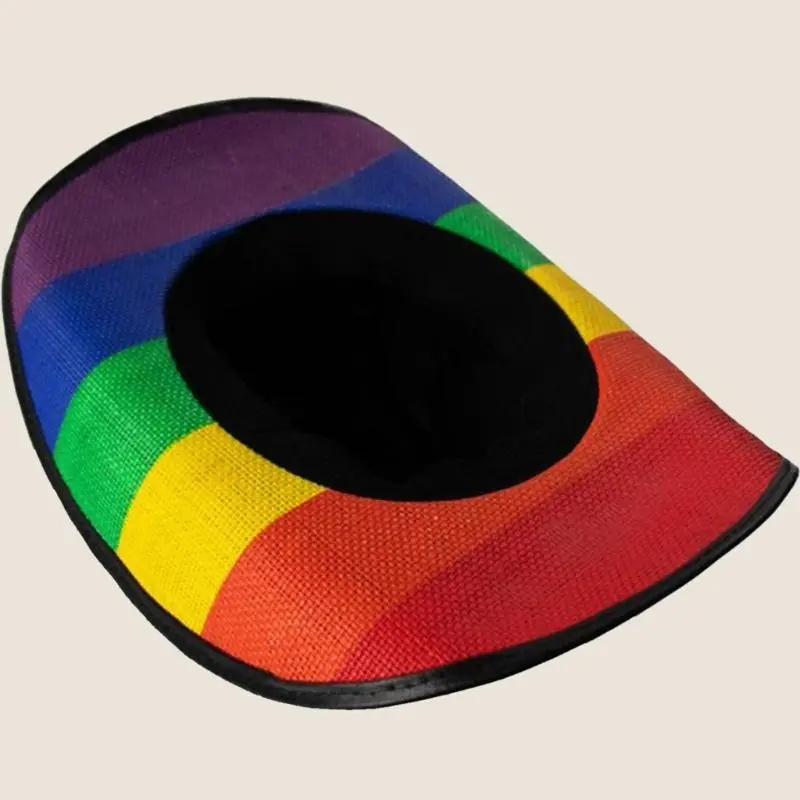 652F Homburg Cowboy Hats with Exotic Belt Star Trim Knight Hat Straw Top Hat Rainbow Porkpie Hat for Boy Men Straw Hat