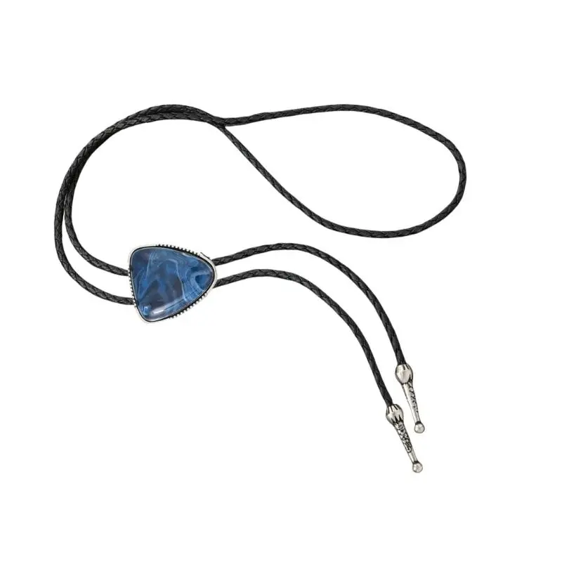 652F Triangular Stone Bolo Tie Faux Leather Cord Rodeos Pendant Necktie for Men and Women Necklace for Formal or Casual Wear