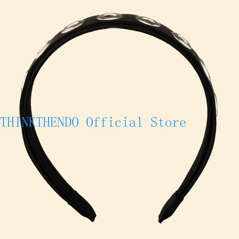 39BB Punk Rivets Hair Accessory PU Leather Gothic Headband for Daily Wear and Parties