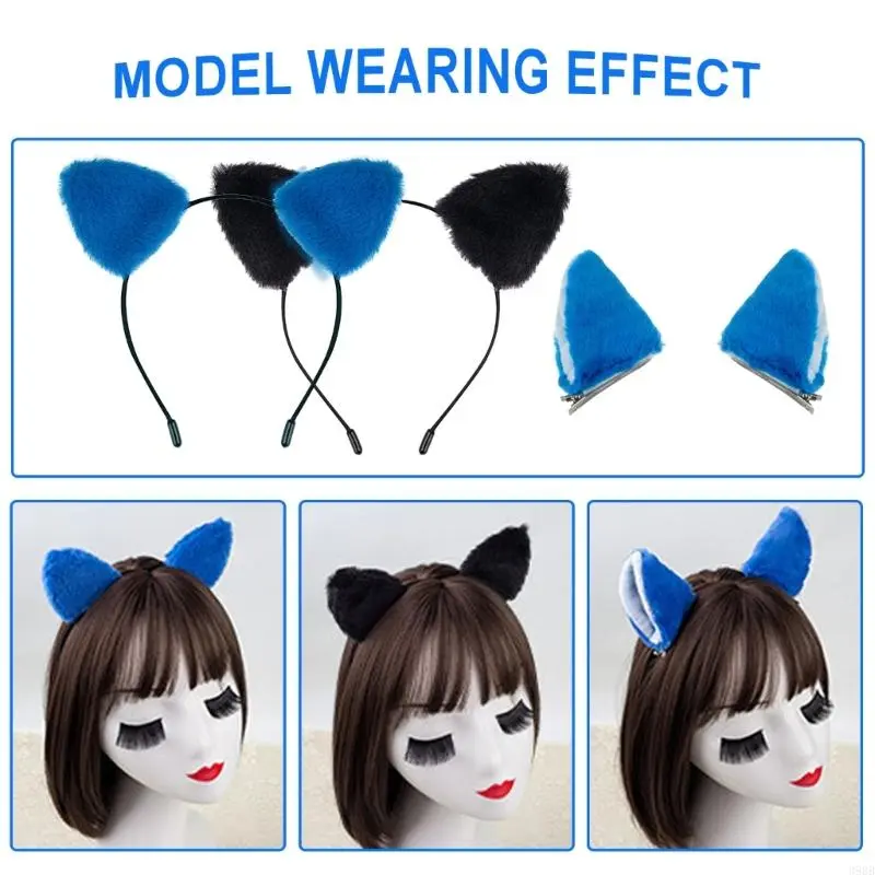 652F Kids Cats Costumes Set Cats Ears Headbands Tail Bowtie Skirt Animal Cosplay Costumes for Halloween Christmas Party