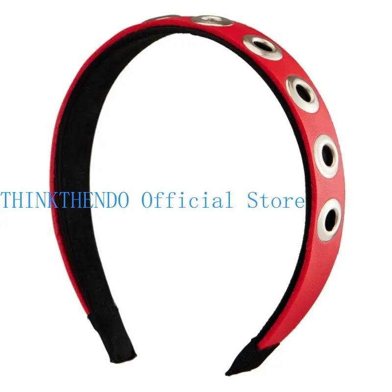 39BB Punk Rivets Hair Accessory PU Leather Gothic Headband for Daily Wear and Parties