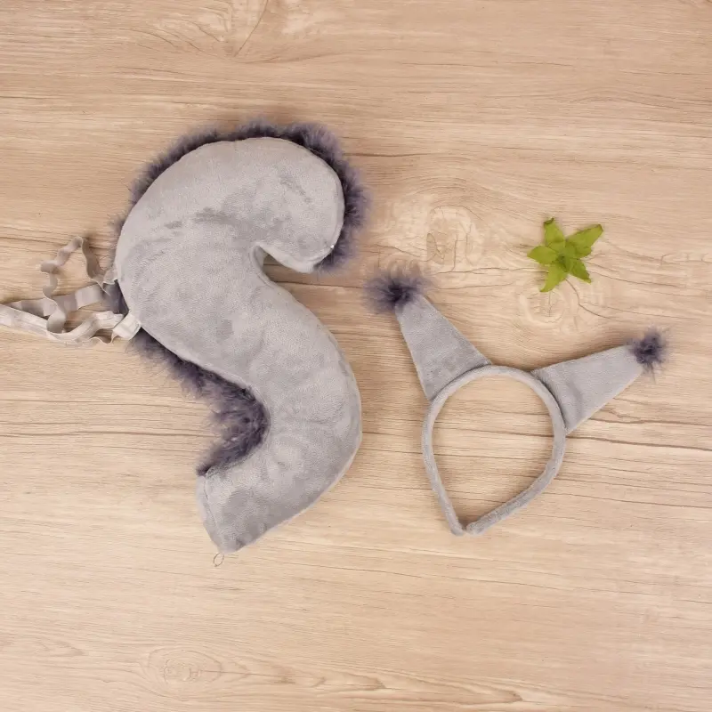652F for Creative Squirrel Ears Shape Headband and Tail Halloween Cosplay Costume Party Accessories for Children Rave Party