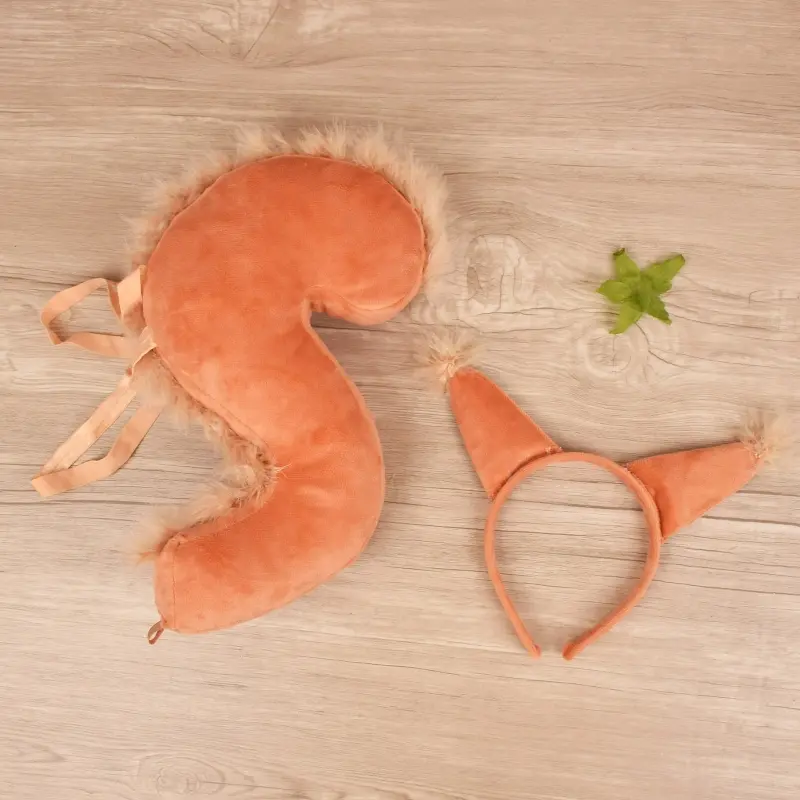652F for Creative Squirrel Ears Shape Headband and Tail Halloween Cosplay Costume Party Accessories for Children Rave Party