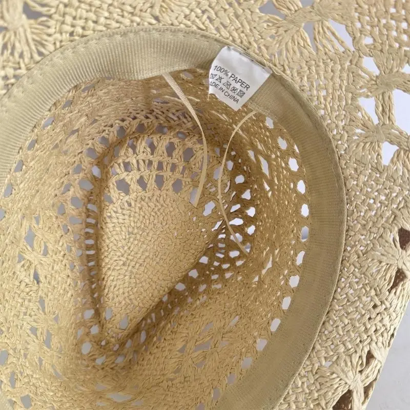 652F Elegant Wide Brimmed Straw Hat Handwoven Breathable Woven Hat Holiday Lady Vacation Hat Western Sun Hat