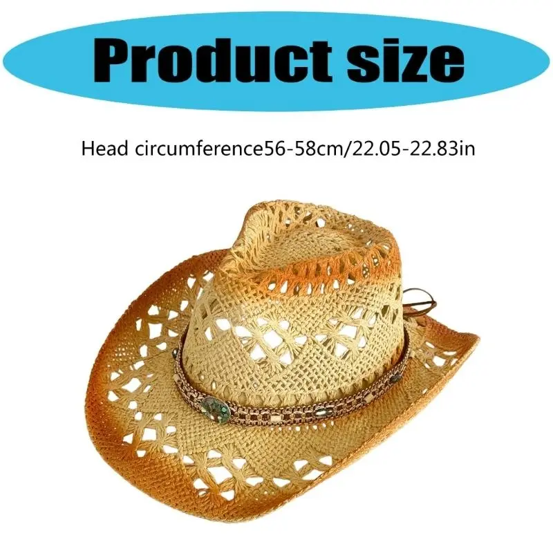 652F Elegant Wide Brimmed Straw Hat Handwoven Breathable Woven Hat Holiday Lady Vacation Hat Western Sun Hat