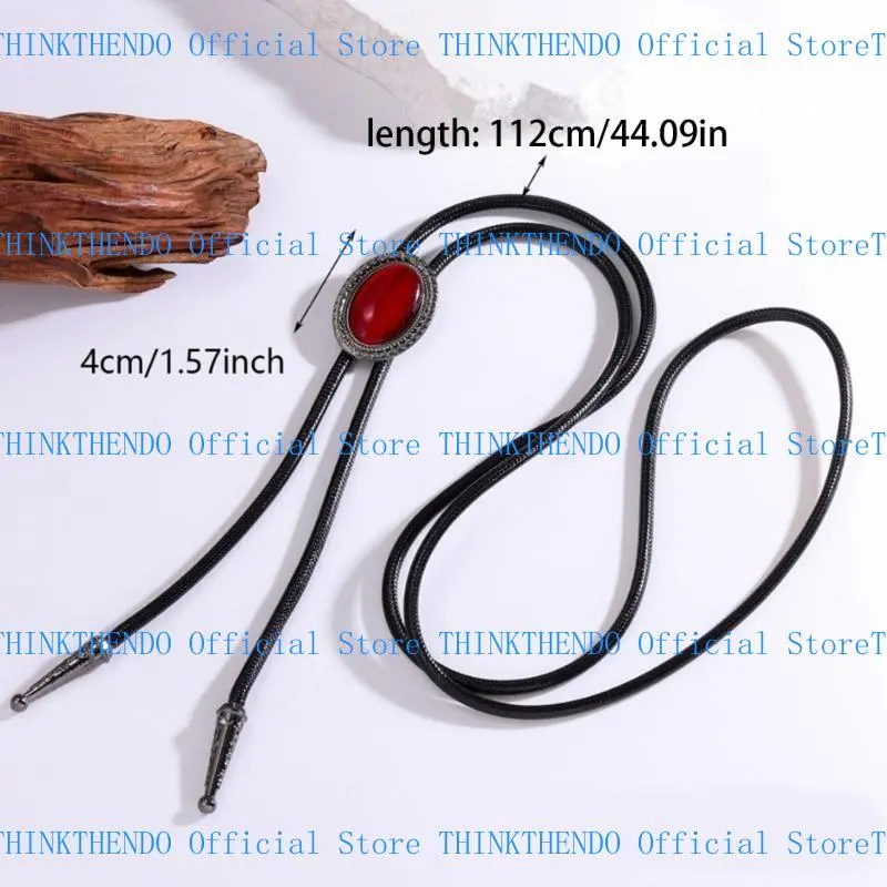652F Western Braided Rope Bolo Tie with Oval Stone Pendant Jewelry Necktie Adjustable Chain Necklace for Men Women