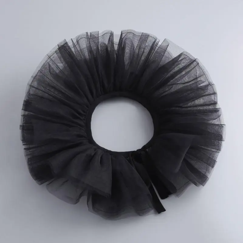 652F Retro Ruffled Collar Girls Tulle Victorian Collar Lapel Medieval Cosplay Victorian Ruffled Tie Collar